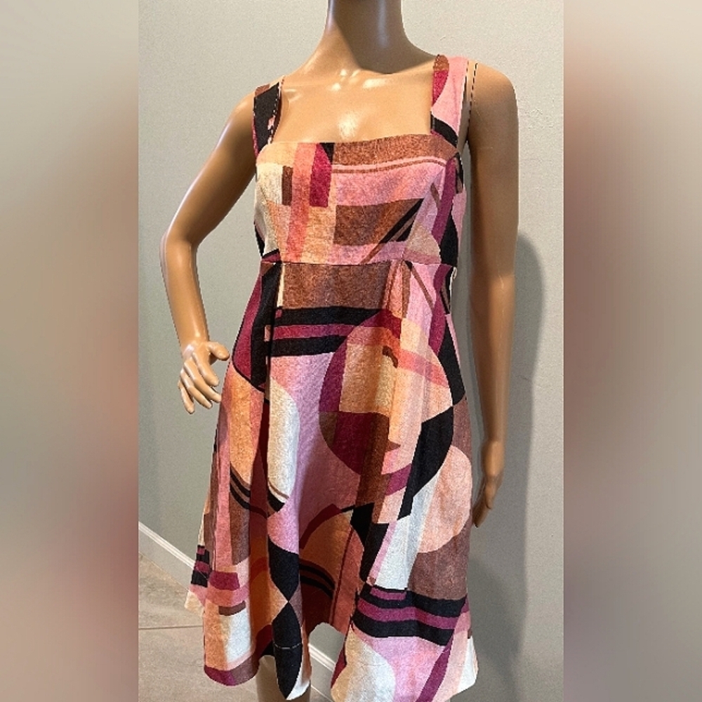 Awesome Banana Republic Kenya Linen Pink/Coral Geometric Dress Size 6 NWT